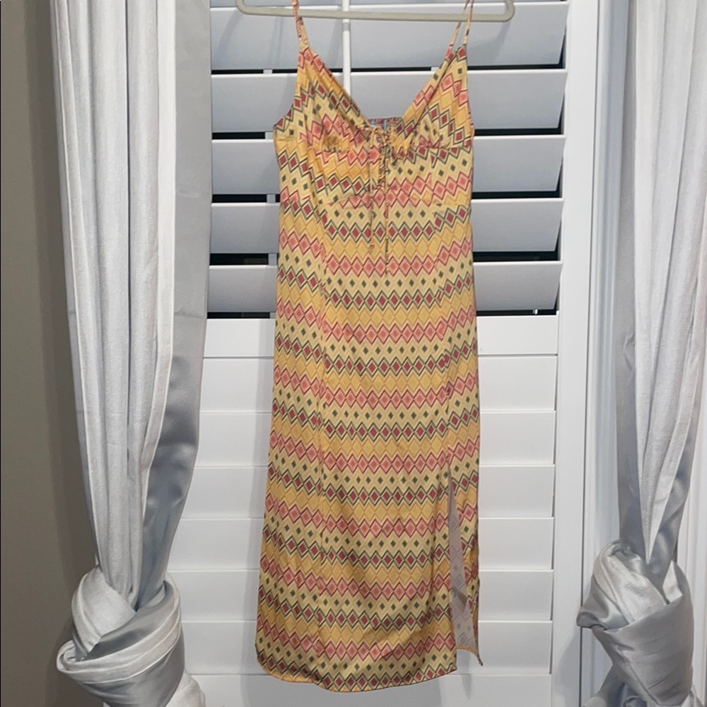 Urban Outfitters- Patterned Yellow and Pink Women's Dress - M